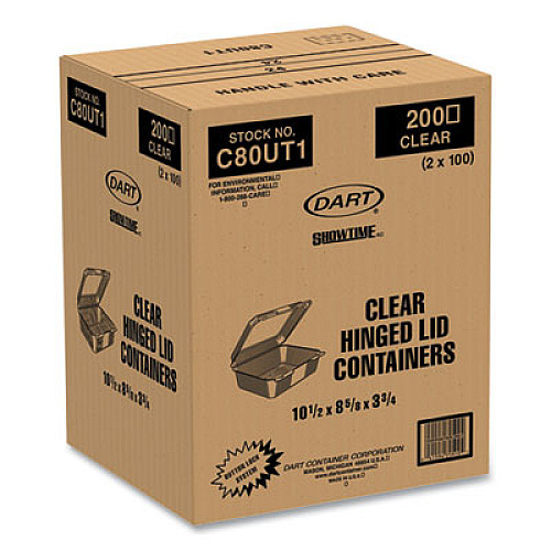 Dart StayLock Clear Hinged Lid Containers, 10.5 x 8.6 x 3.8, Plastic, 200/Carton (C80UT1)