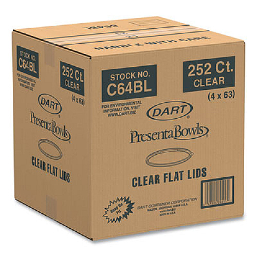 Dart PresentaBowls Clear Flat Lids, 7.2" Diameter x 0.4" h, Plastic, 252/Carton (C64BL)