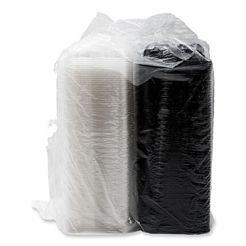 SOLO Creative Carryouts Hinged Plastic Hot Deli Boxes, 4 Compartments, 8.05 x 11.5 x 2.95, Black/Clear, 100/Carton (919020PM94)