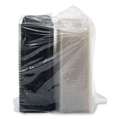 SOLO Creative Carryouts Hinged Plastic Hot Deli Boxes, 2 Compartments, 8.05 x 11.5 x 2.95, Black/Clear, 100/Carton (919018PM94)