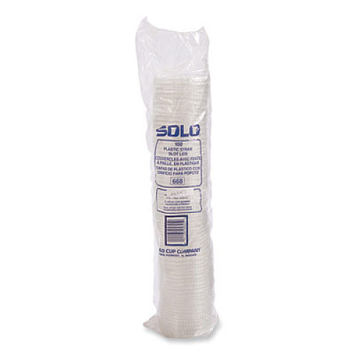SOLO PETE Plastic Flat Straw-Slot Cold Cup Lids, Fits 12 oz to 24 oz Cold Cups, Plastic, Clear, 1,000/Carton (668NS)