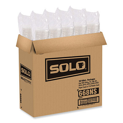 SOLO PETE Plastic Flat Straw-Slot Cold Cup Lids, Fits 12 oz to 24 oz Cold Cups, Plastic, Clear, 1,000/Carton (668NS)