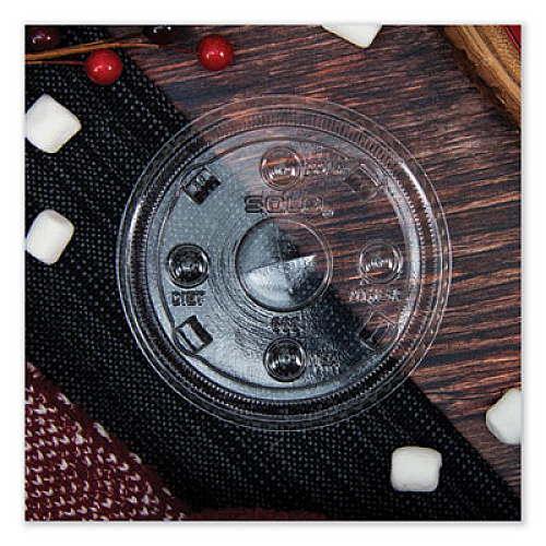SOLO PETE Plastic Flat Straw-Slot Cold Cup Lids, Fits 12 oz to 24 oz Cold Cups, Plastic, Clear, 1,000/Carton (668NS)