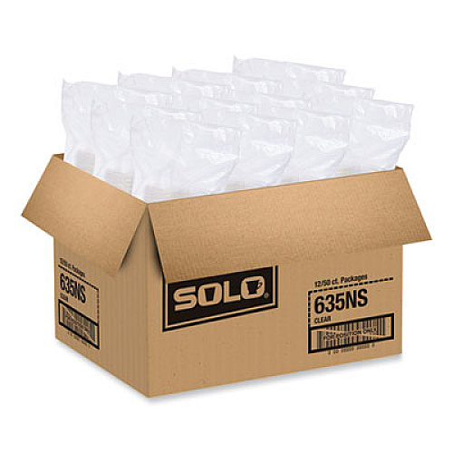 SOLO PETE Flat Straw-Slot Cold Cup Lids, Fits 28 oz to 32 oz Cold Cups, Plastic, Clear, 600/Carton (635NS)
