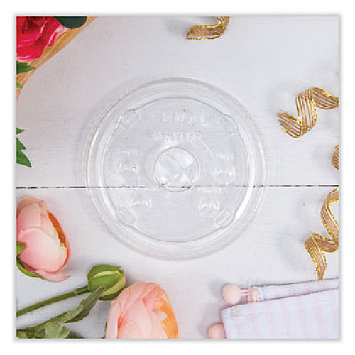 SOLO PETE Flat Straw-Slot Cold Cup Lids, Fits 28 oz to 32 oz Cold Cups, Plastic, Clear, 600/Carton (635NS)