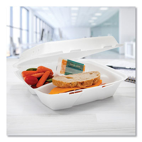 Dart Insulated Foam Hinged Lid Containers, 3 Compartments, 9.01 x 9.4 x 3.1, White, 200/Carton (90HTPF3VR)