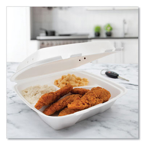 Dart Insulated Foam Hinged Lid Containers, 3 Compartments, 9.01 x 9.4 x 3.1, White, 200/Carton (90HTPF3VR)