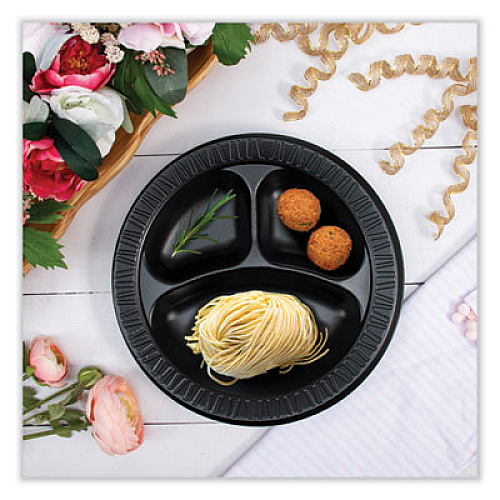 Dart Quiet Class Laminated Foam Dinnerware, Plate, 10.25" dia, Black, 125/Pack, 4 Packs/Carton (10CPBQ)