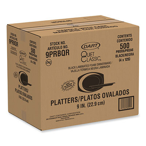 Dart Quiet Classic Laminated Foam Dinnerware, Platter, 6.7 x 9.8, Black, 500/Carton (9PRBQR)