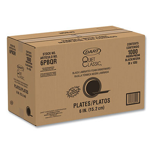 Dart Quiet Classic Laminated Foam Dinnerware Plates, 6" dia, Black, 125/Pack, 8 Packs/Carton (6PBQR)