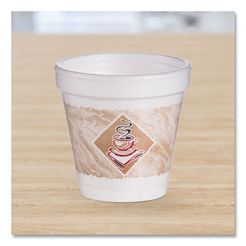 Dart ThermoGlaze Insulated Foam Cups Stock Prints, 4 oz, White/Beige/Red, 1,000/Carton (4J4G)