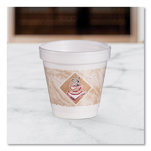 Dart ThermoGlaze Insulated Foam Cups Stock Prints, 4 oz, White/Beige/Red, 1,000/Carton (4J4G)