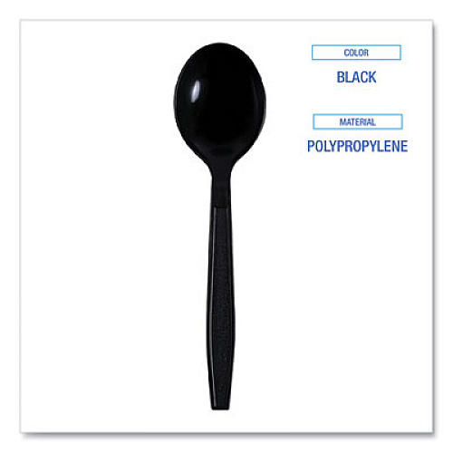 Boardwalk Heavyweight Wrapped Polypropylene Cutlery, Soup Spoon, Plastic, Black, 1,000/Carton (SSHWPPBIW)