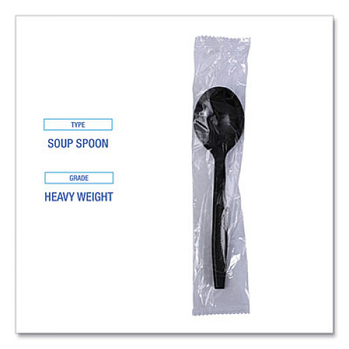 Boardwalk Heavyweight Wrapped Polypropylene Cutlery, Soup Spoon, Plastic, Black, 1,000/Carton (SSHWPPBIW)