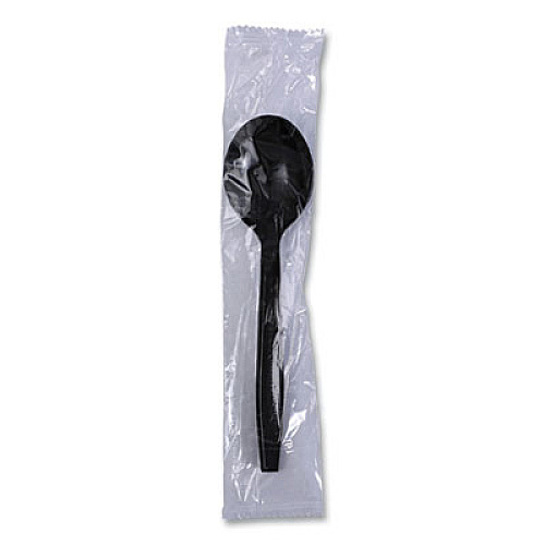 Boardwalk Heavyweight Wrapped Polypropylene Cutlery, Soup Spoon, Plastic, Black, 1,000/Carton (SSHWPPBIW)
