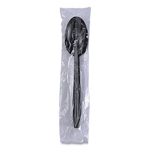 Boardwalk Heavyweight Wrapped Polypropylene Cutlery, Spoon, Plastic, Black, 1,000/Carton (TSHWPPBIW)