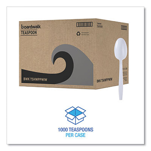 Boardwalk Heavyweight Wrapped Polypropylene Cutlery, Spoon, Plastic, White, 1,000/Carton (TSHWPPWIW)