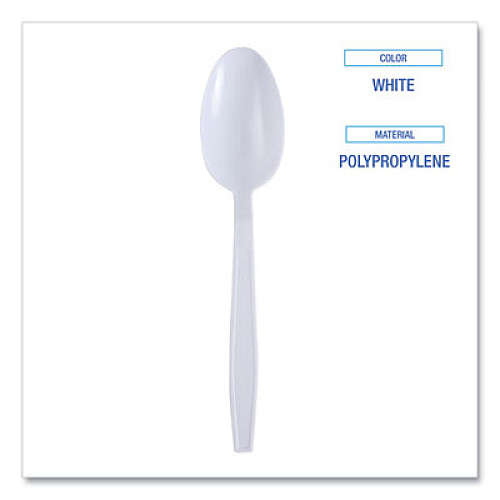 Boardwalk Heavyweight Wrapped Polypropylene Cutlery, Spoon, Plastic, White, 1,000/Carton (TSHWPPWIW)