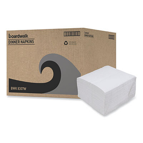 Boardwalk Dinner Napkin, 1-Ply, 17 x 17, White, 250/Pack, 12 Packs/Carton (8307W)