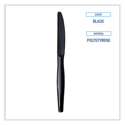 Boardwalk Heavyweight Wrapped Polystyrene Cutlery, Knife, Plastic, Black, 1,000/Carton (KNIHWPSBIW)