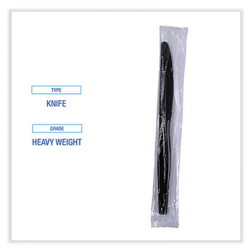 Boardwalk Heavyweight Wrapped Polystyrene Cutlery, Knife, Plastic, Black, 1,000/Carton (KNIHWPSBIW)