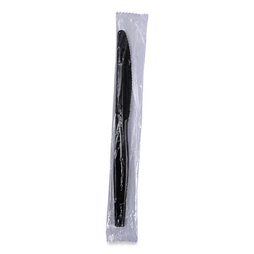 Boardwalk Heavyweight Wrapped Polystyrene Cutlery, Knife, Plastic, Black, 1,000/Carton (KNIHWPSBIW)