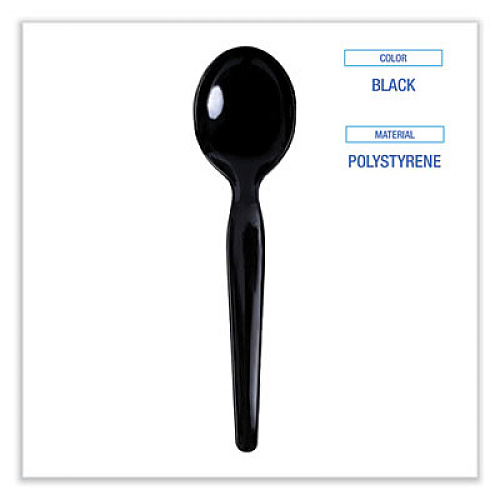 Boardwalk Heavyweight Polystyrene Cutlery, Soup Spoon, Plastic, Black, 1,000/Carton (SOUPHWPSBLA)