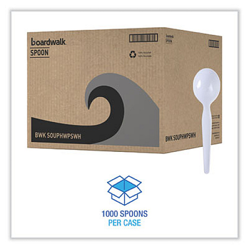 Boardwalk Heavyweight Polystyrene Cutlery, Soup Spoon, Plastic, White, 1,000/Carton (SOUPHWPSWH)