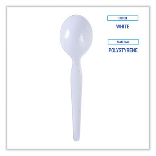 Boardwalk Heavyweight Polystyrene Cutlery, Soup Spoon, Plastic, White, 1,000/Carton (SOUPHWPSWH)