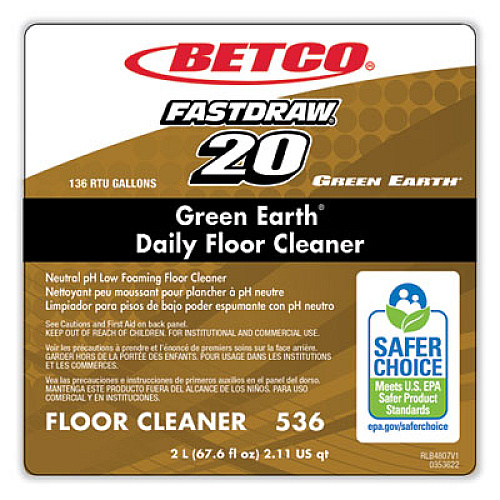 Betco Green Earth Daily FastDraw Floor Cleaner, 2 L Bottle, Unscented, 4/Carton (5364700)