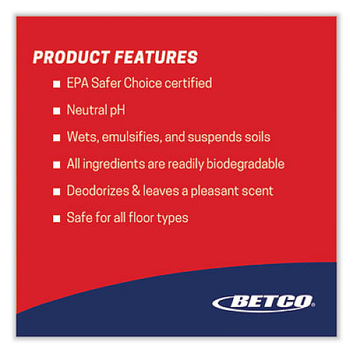 Betco Green Earth Daily FastDraw Floor Cleaner, 2 L Bottle, Unscented, 4/Carton (5364700)