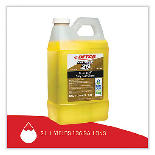 Betco Green Earth Daily FastDraw Floor Cleaner, 2 L Bottle, Unscented, 4/Carton (5364700)