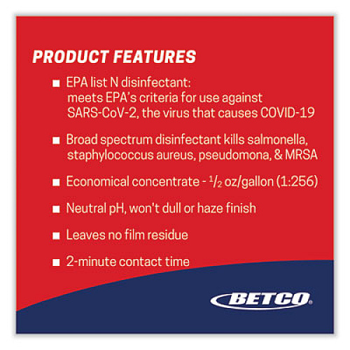 Betco pH7Q Dual Neutral FastDraw Disinfectant Cleaner, Lemon Scent, 67.6 oz Bottle, 4/Carton (3554700)