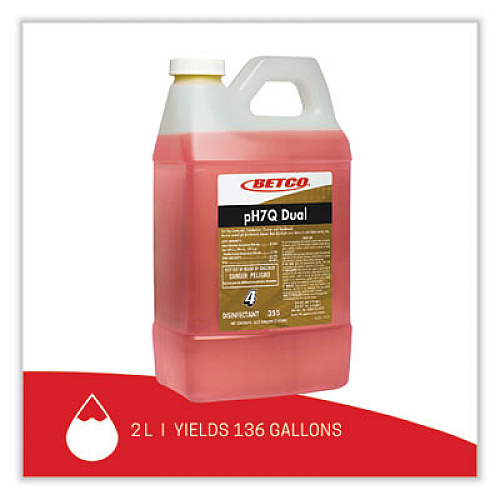 Betco pH7Q Dual Neutral FastDraw Disinfectant Cleaner, Lemon Scent, 67.6 oz Bottle, 4/Carton (3554700)