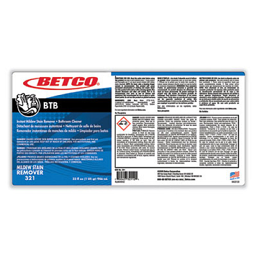 Betco BTB Mildew Stain Remover, Apple, 32 oz Spray Bottle, 12/Carton (3211200)