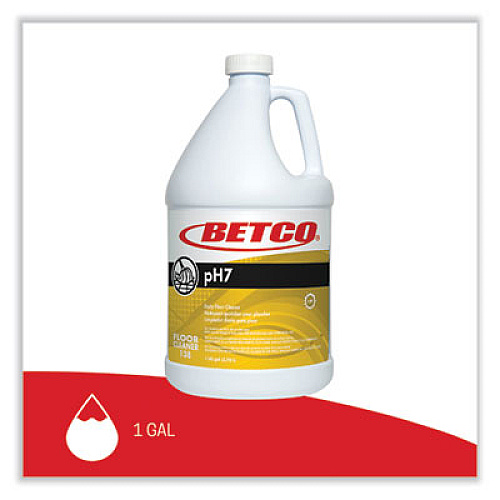 Betco pH7 Floor Cleaner, Lemon Scent, 1 gal Bottle, 4/Carton (1380400)