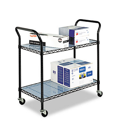 Safco Wire Utility Cart, Metal, 2 Shelves, 400 lb Capacity, 43.75" x 19.25" x 40.5", Black (5337BL)