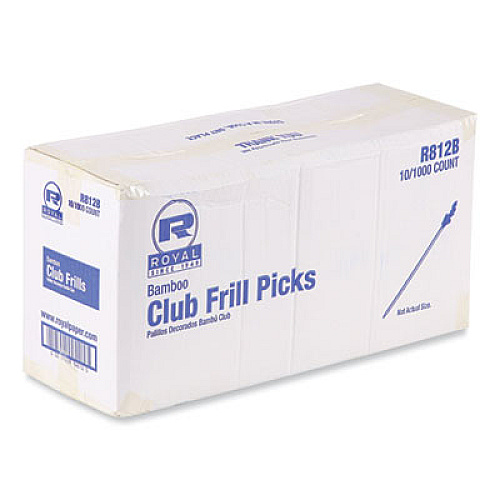 AmerCareRoyal Cellophane-Frill Wood Picks, 4", Bamboo, Assorted Colors, 10,000/Carton (R812B)