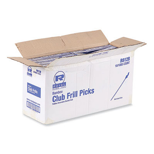 AmerCareRoyal Cellophane-Frill Wood Picks, 4", Bamboo, Assorted Colors, 10,000/Carton (R812B)
