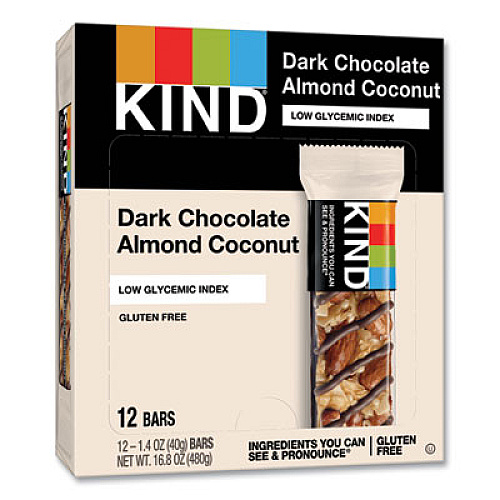 KIND Fruit and Nut Bars, Dark Chocolate Almond and Coconut, 1.4 oz Bar, 12/Box (19987)