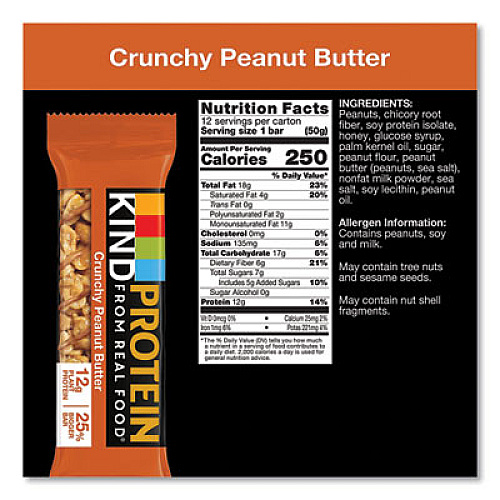 KIND Protein Bars, Crunchy Peanut Butter, 1.76 oz, 12/Pack (26026)