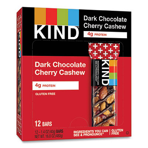 KIND Plus Nutrition Boost Bar, Dk ChocolateCherryCashew/Antioxidants, 1.4 oz, 12/Box (17250)
