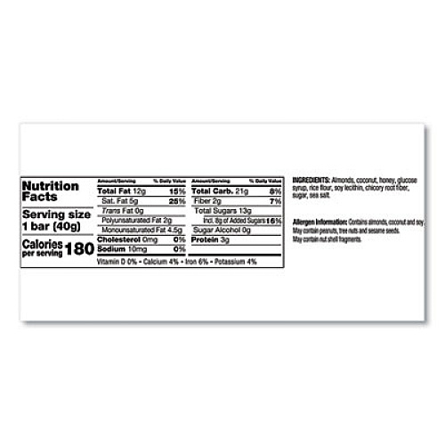 KIND Fruit and Nut Bars, Almond and Coconut, 1.4 oz, 12/Box (17828)