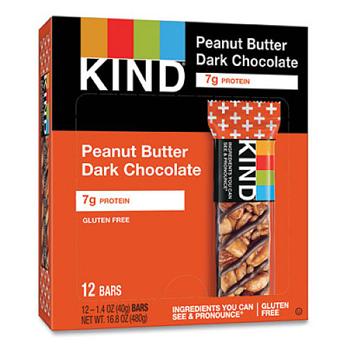 KIND Plus Nutrition Boost Bar, Peanut Butter Dark Chocolate/Protein, 1.4 oz, 12/Box (17256)