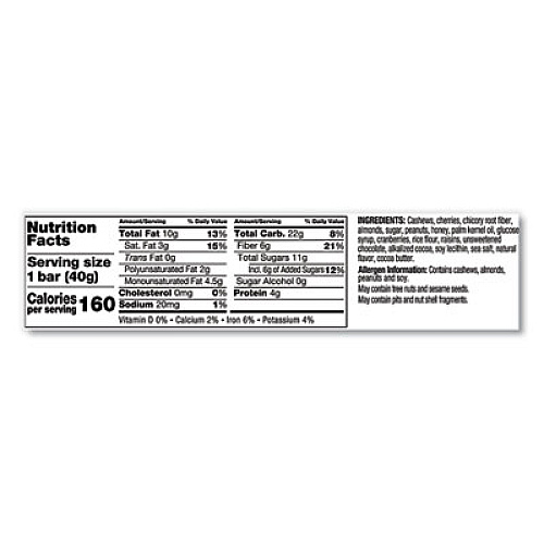 KIND Plus Nutrition Boost Bar, Dk ChocolateCherryCashew/Antioxidants, 1.4 oz, 12/Box (17250)
