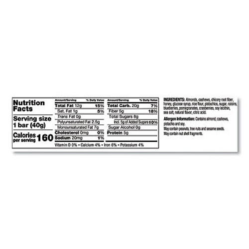 KIND Plus Nutrition Boost Bar, Pom. Blueberry Pistachio/Antioxidants, 1.4 oz, 12/Box (17221)