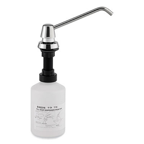 Bobrick Manual Top-Fill Liquid Soap Dispenser, 6" Spout, 20 oz, 7.63 x 7.63 x 12.13, Chrome (82216)
