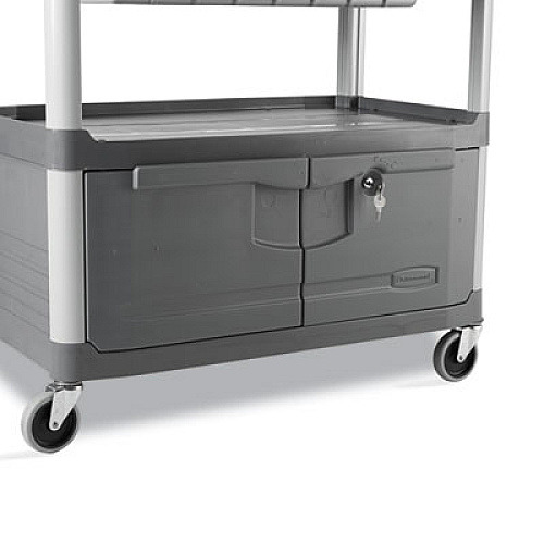 Rubbermaid Commercial Xtra Instrument Cart with Locking Storage Area, Plastic, 3 Shelves, 300 lb Capacity, 20" x 40.63" x 37.8", Gray (4094GRA)