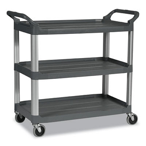 Rubbermaid Commercial Xtra Utility Cart with Open Sides, Plastic, 3 Shelves, 300 lb Capacity, 20" x 40.63" x 37.8", Gray (4091GRA)