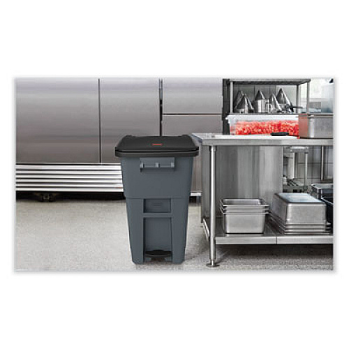 Rubbermaid Commercial Brute Step-On Rollouts, 50 gal, Metal/Plastic, Gray (1971956)